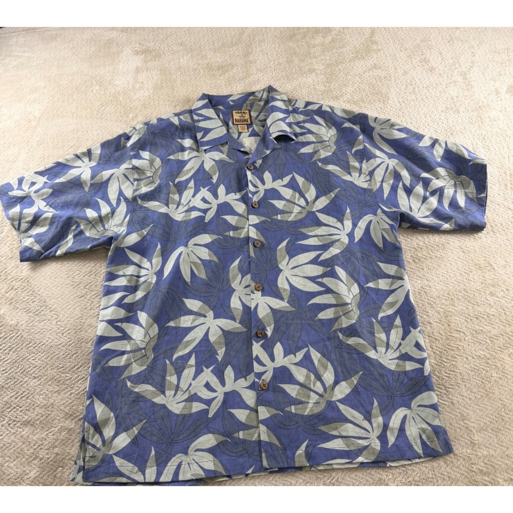 Tommy Bahama Mens Large 100% Silk Blue Green Leaf Print Camp Shirt Tropical L - Picture 2 of 16